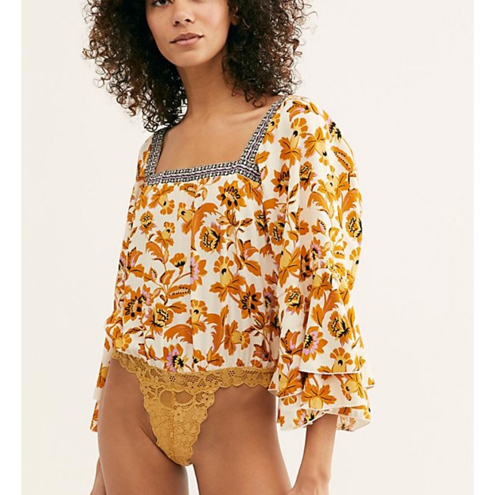 NWT FREE PEOPLE BLOOMING BORDERS BODYSUIT TOP L